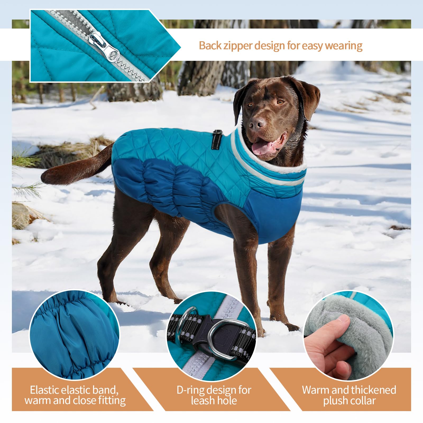 Ouobob Dog Coats For Large Dogs,Xl Dog Coat,Warm Fleece Winter Coat With D-Ring,Back Zipper Pet Jacket For Large Dogs,Waterproof